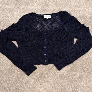 Freshman Navy Crochet Button-Front Cardigan